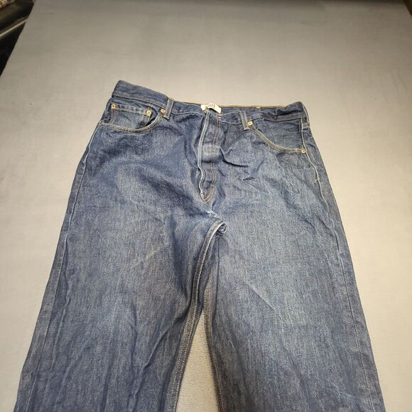 Levis 501 Jeans Mens 36x30 Blue Denim Straight Leg Distressed Button Fly - Picture 2 of 9